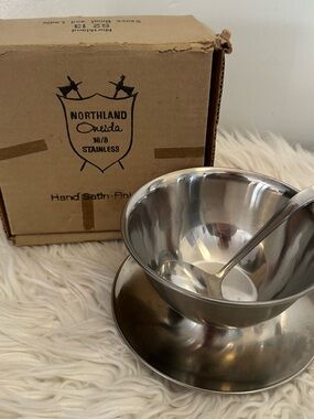 Vintage Stainless Satin Finished Sauce Bowl and Ladel Northland Oneida